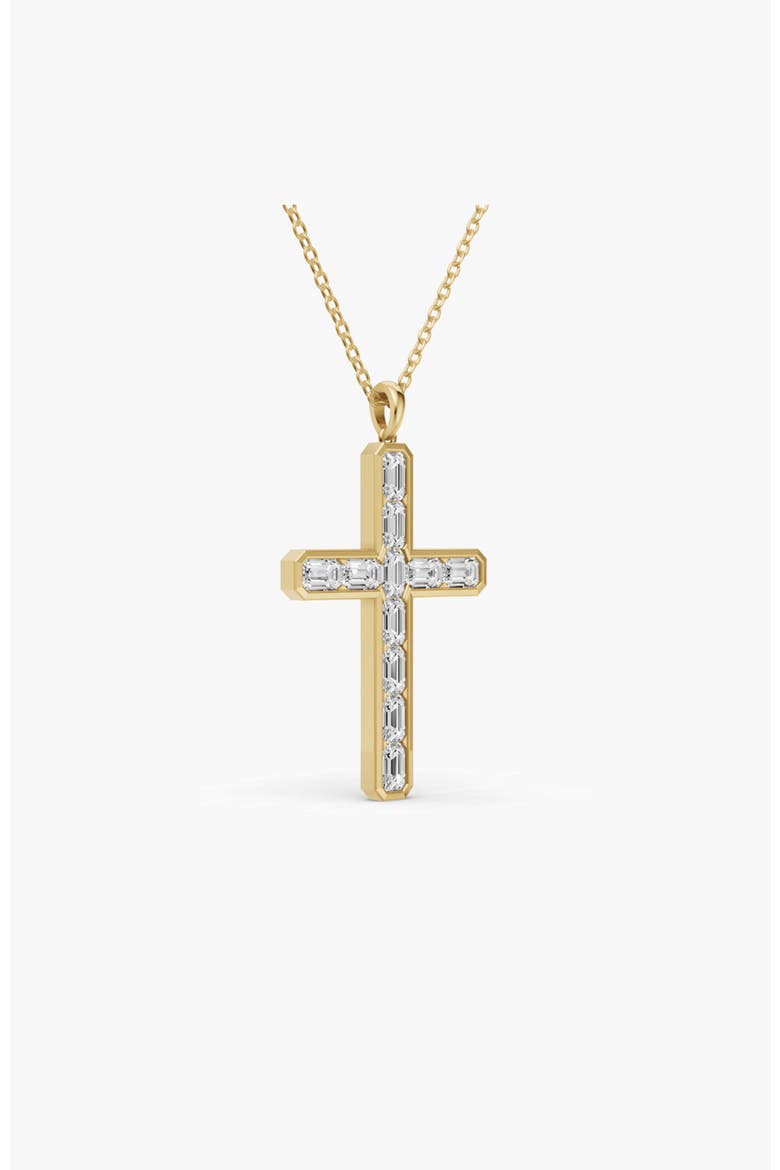 14K Gold 2 ct Sereia Emerald Cross Lab Diamond Pendant, Alternate, color, Yellow Gold