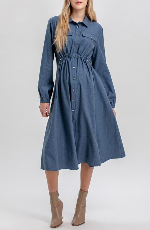 Erica Long Sleeve Denim Maternity Shirtdress
