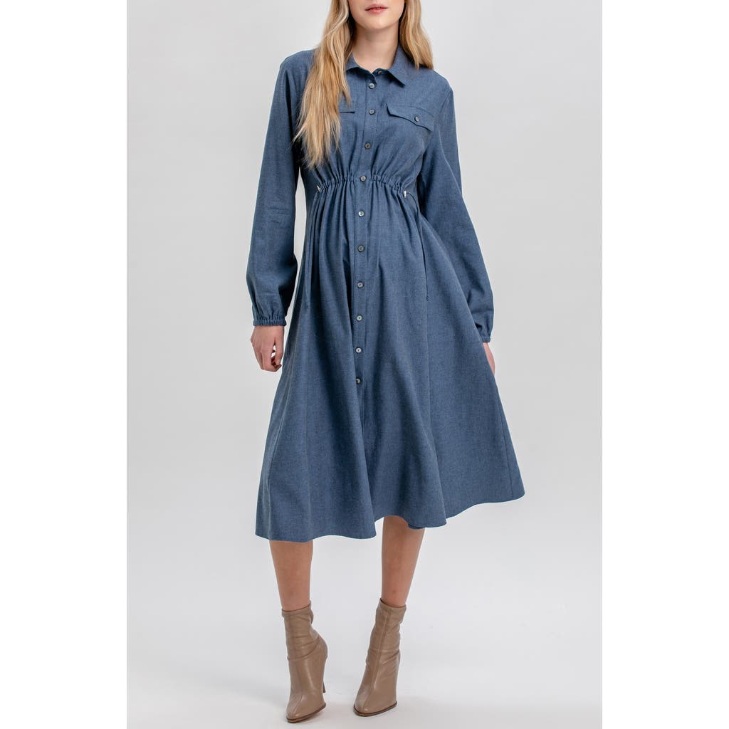 Pietro Brunelli Maternity Erica Long Sleeve Denim Maternity Shirtdress In Blue