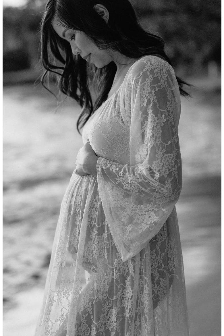 Lace Off Shoulder Maternity Photoshoot Gown/Dress, Alternate, color, White