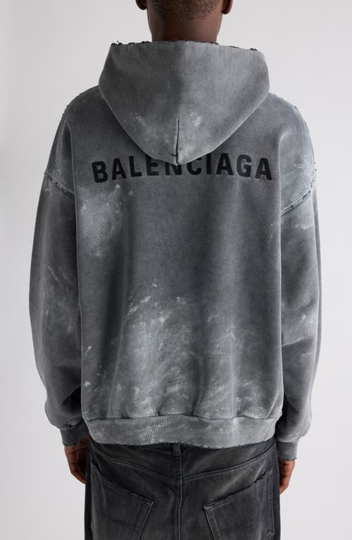 Balenciaga Logo Embroidered Hooded Sweatshirt In Sup Faded Wash Black/black
