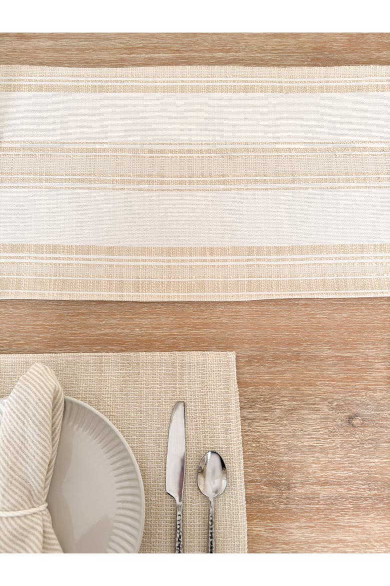 Beach Club Stripe Indoor Outdoor Table Runner, Alternate, color, Beige Stripe
