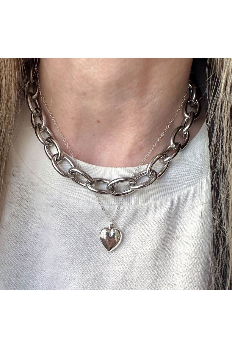 Sterling Silver Heart Charm Necklace, Alternate, color, Silver