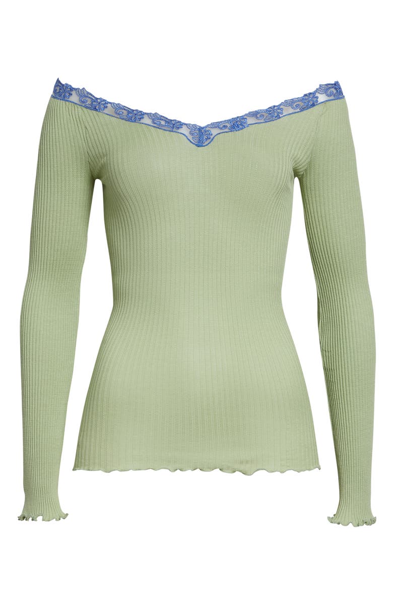 Chloé Lace Trim Rib Cotton & Silk Sweater, Alternate, color, Dark Cedar