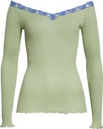 Chloé Lace Trim Rib Cotton & Silk Sweater