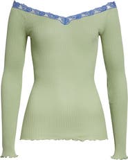 Chloé Lace Trim Rib Cotton & Silk Sweater