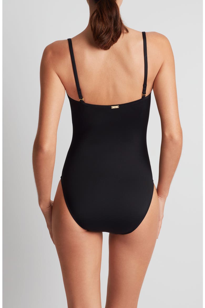 'V' Underwire One-Piece Swimsuit, Alternate, color, BLACK