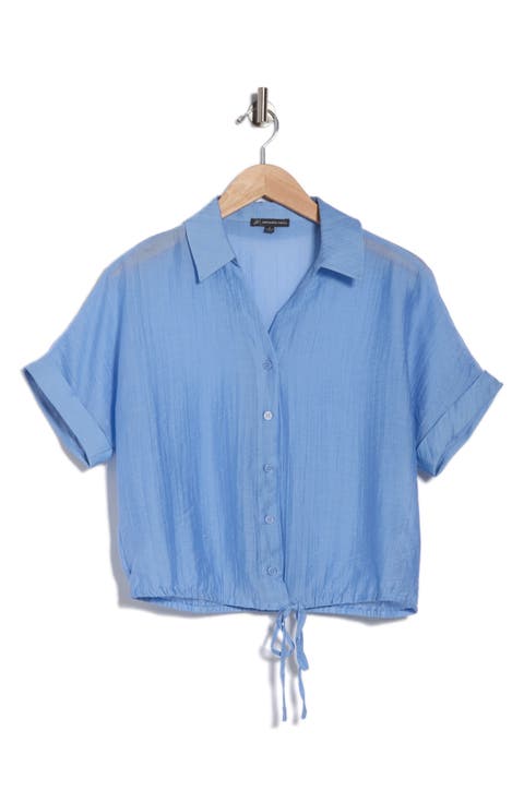 Short Sleeve Tie Hem Button-Up Shirt