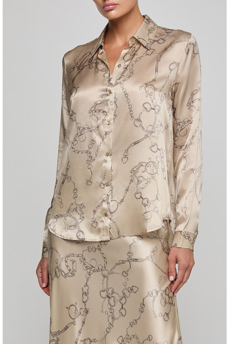 Tyler Long Sleeve Silk Button-Up Shirt, Main, color, SOFT MACADAMIA HORSEBIT CHAIN