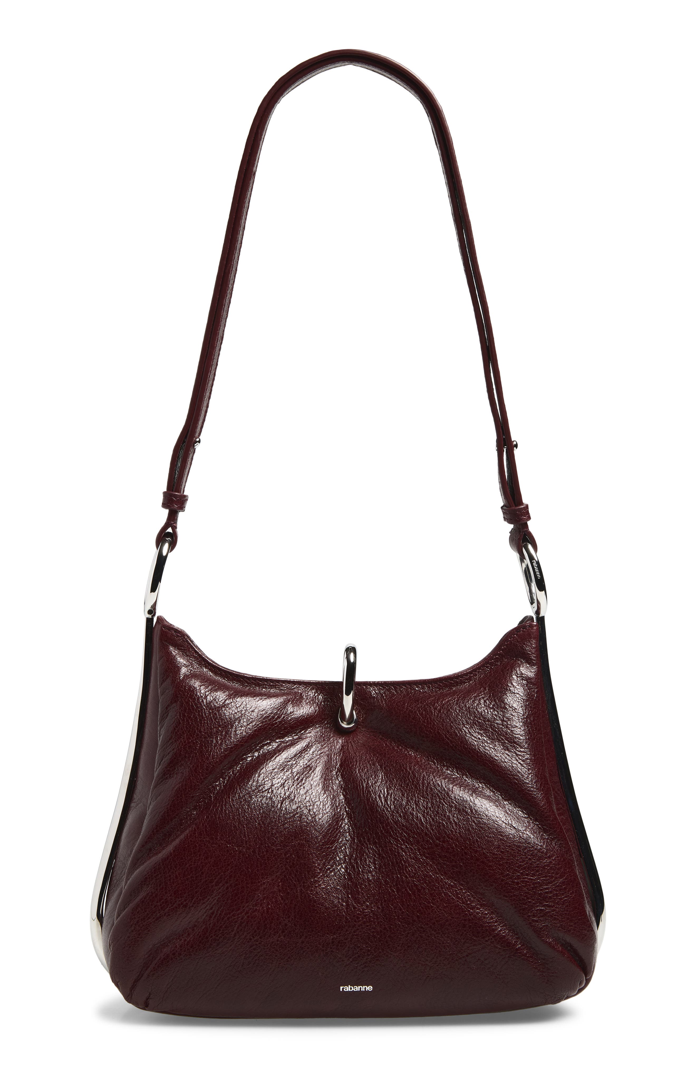 The Medium Ring Lambskin Shoulder Bag, Main, color, DARK BROWN / SILVER