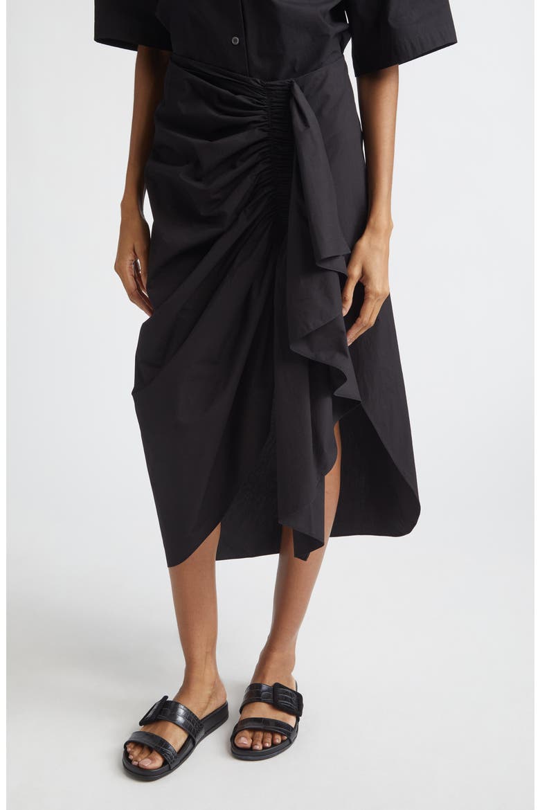 Ruched Cotton Poplin Pareo Skirt, Alternate, color, BLACK