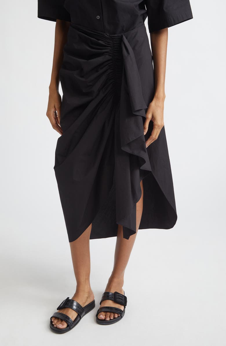 Michael Kors Collection Ruched Cotton Poplin Pareo Skirt, Alternate, color, Black