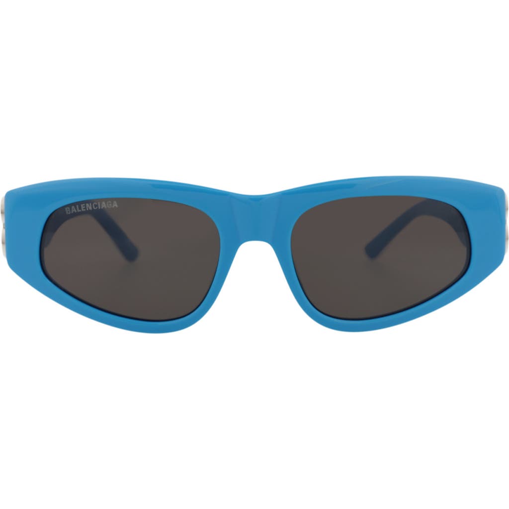 Balenciaga Rectangle-frame Tinted Sunglases In Light Blue Silver Grey