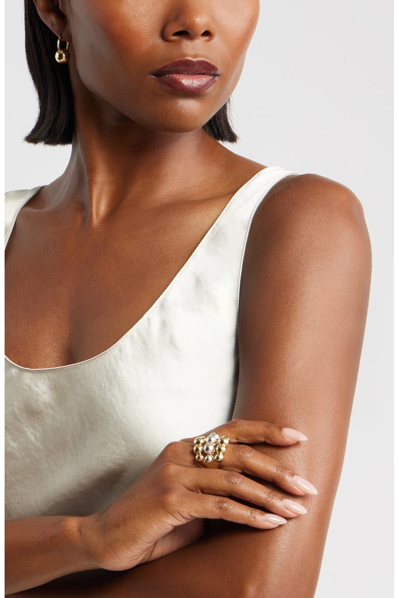 Triple Row Orb Cocktail Ring, Alternate, color, GOLD- SILVER