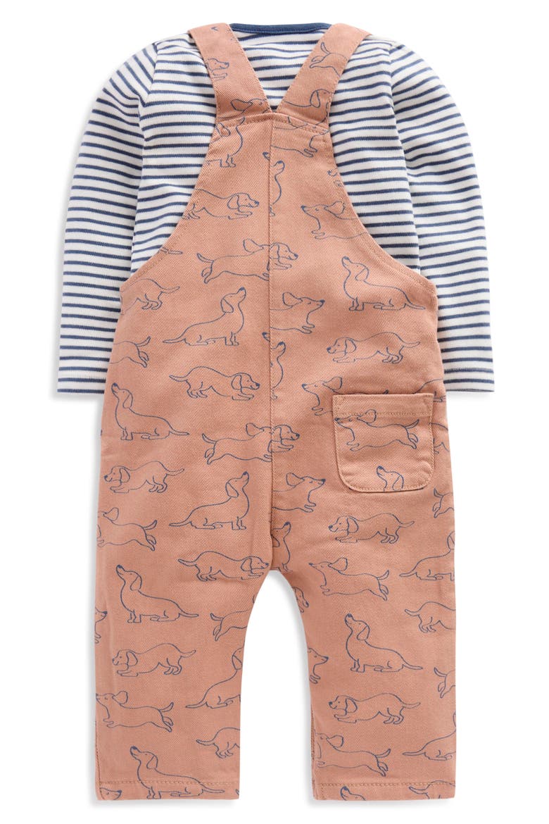 Long Sleeve Cotton T-Shirt & Print Overalls Set, Alternate, color, BROWN PUPPY