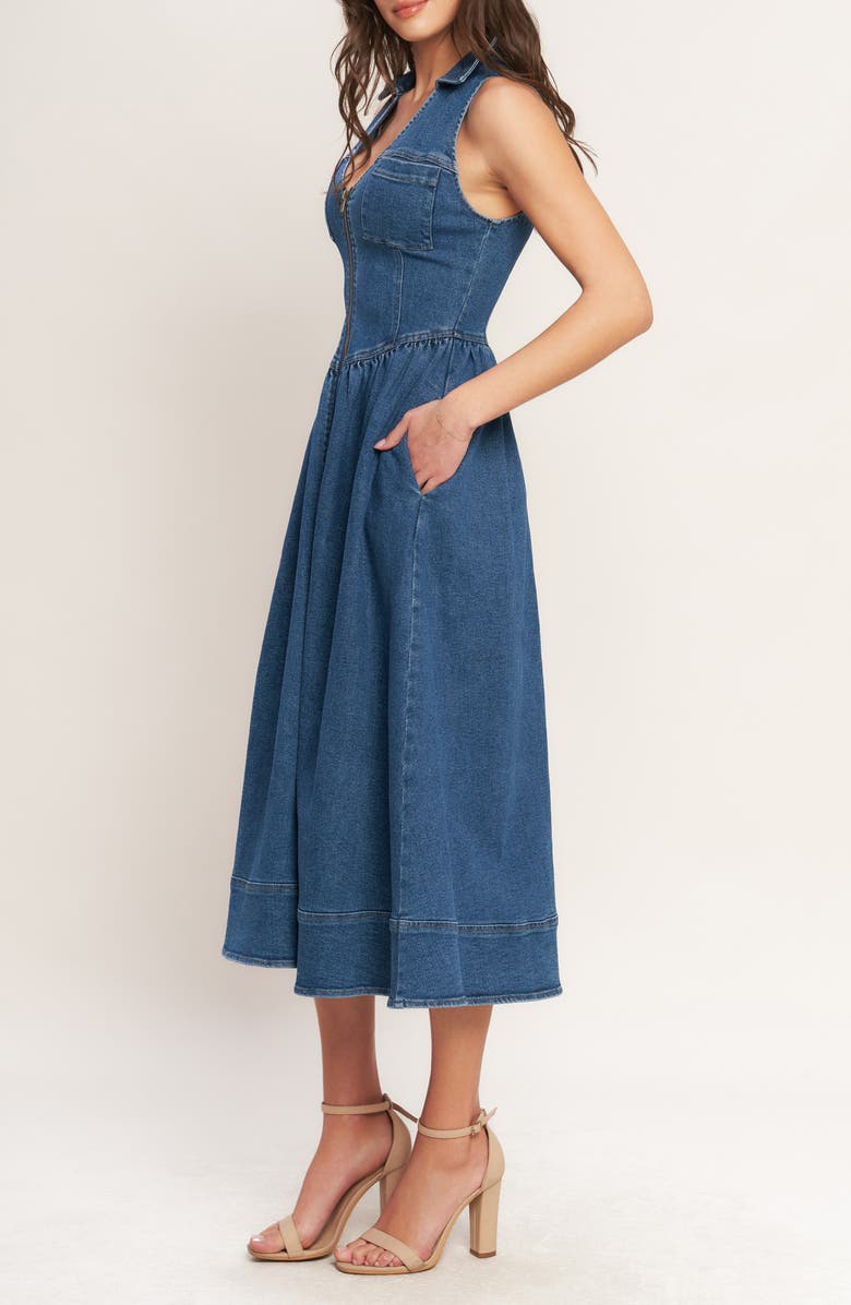 FLYING TOMATO Sleeveless Denim Midi Dress, Alternate, color, Medium Indigo