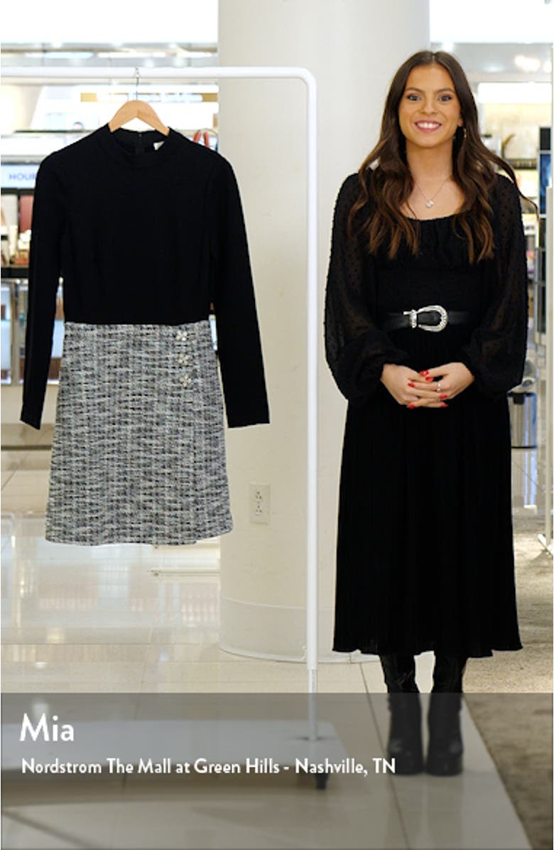 Mock Neck Long Sleeve Mixed Media Dress, sales video thumbnail