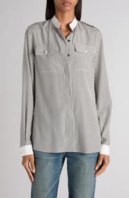 TOM FORD Stripe Silk crêpe de Chine Military Button-up Shirt