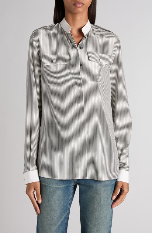 Tom Ford Stripe Silk Crêpe De Chine Military Button-up Shirt In Gray