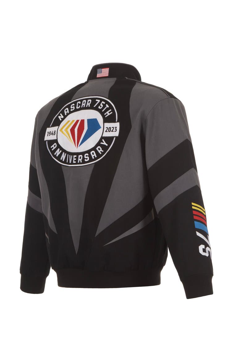 Men's JH Design Black NASCAR 75th Anniversary Twill Uniform Full-Snap Jacket, Alternate, color, Black