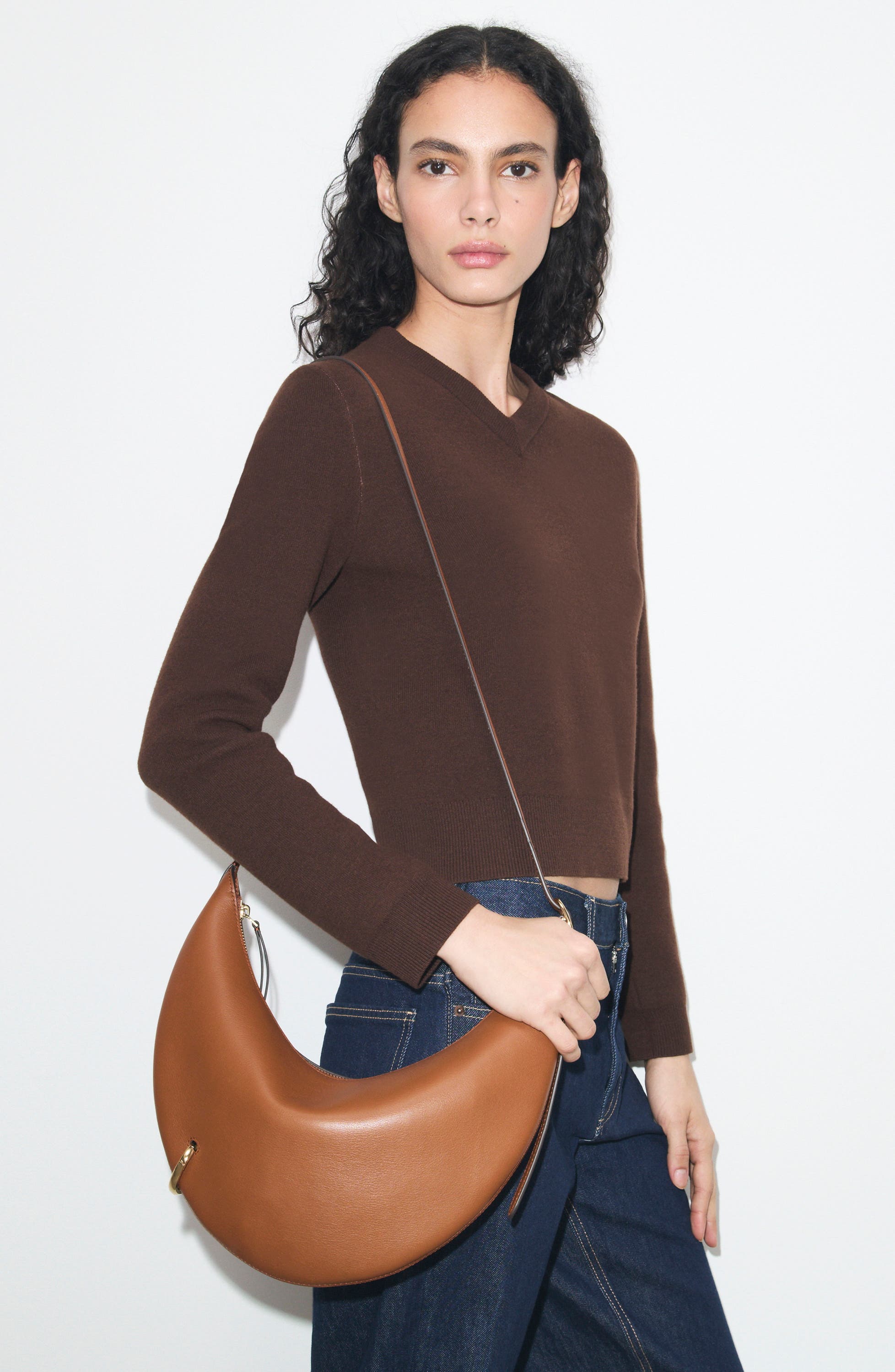 Pierced Leather Crossbody Bag, Alternate, color, AGED TAN