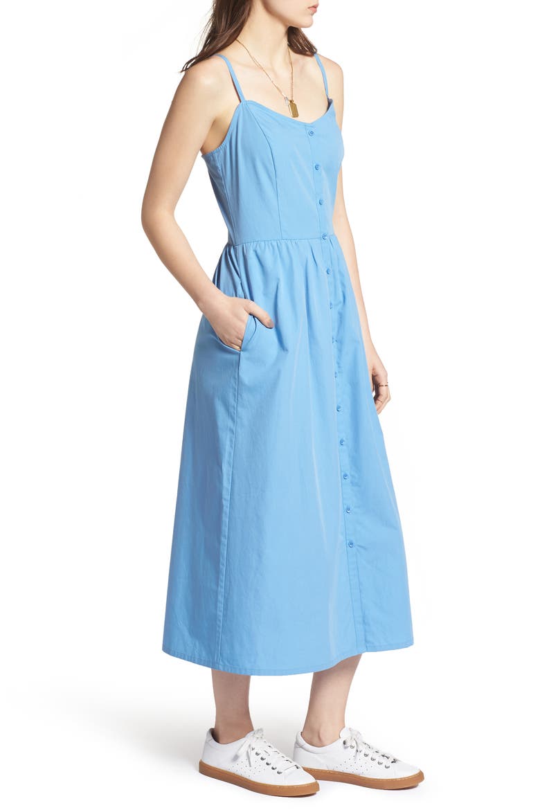 Button Front Midi Dress, Alternate, color, BLUE LAKE