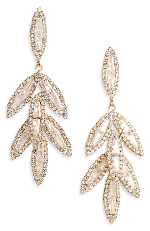 CZ Leaf Drop Earrings