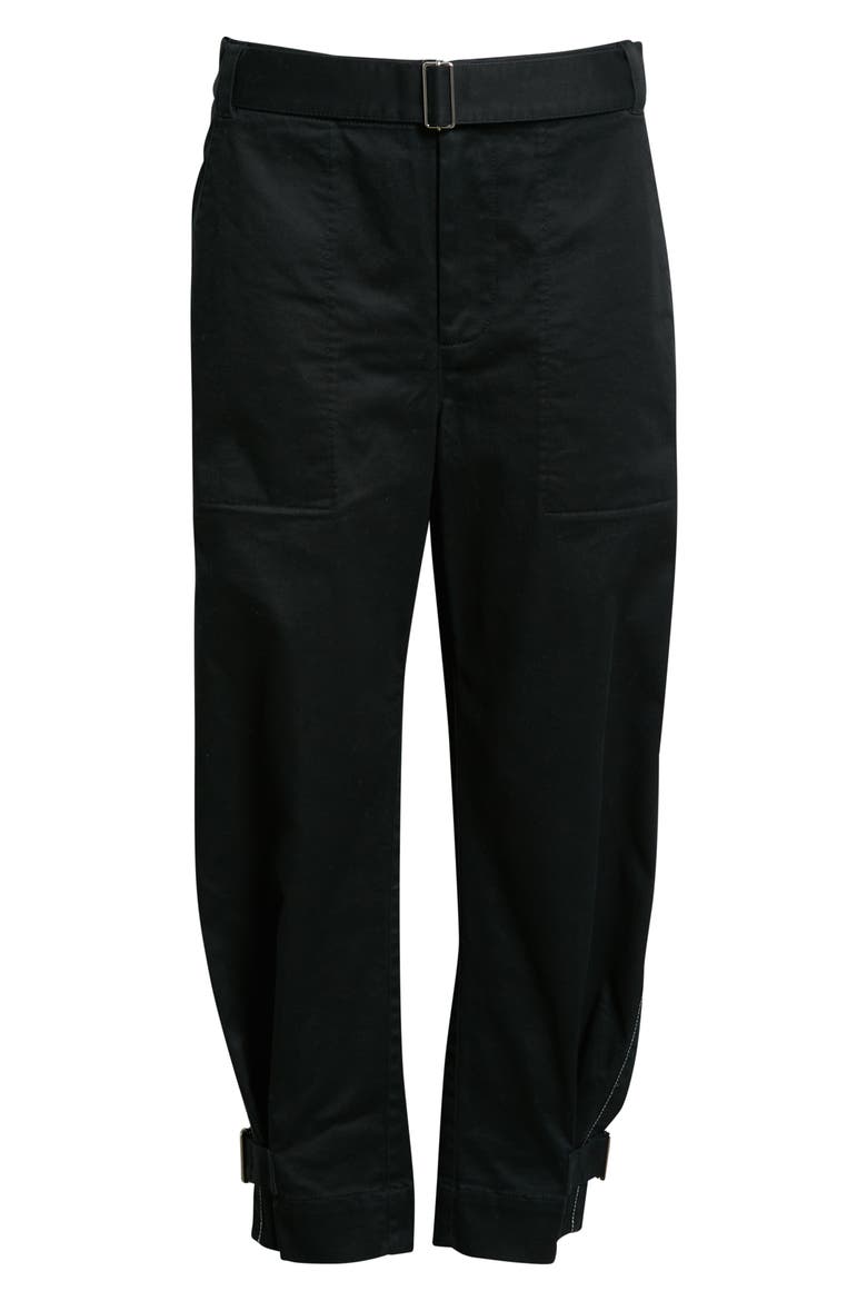 Tapered Crop Stretch Cotton Twill Pants, Alternate, color, BLACK