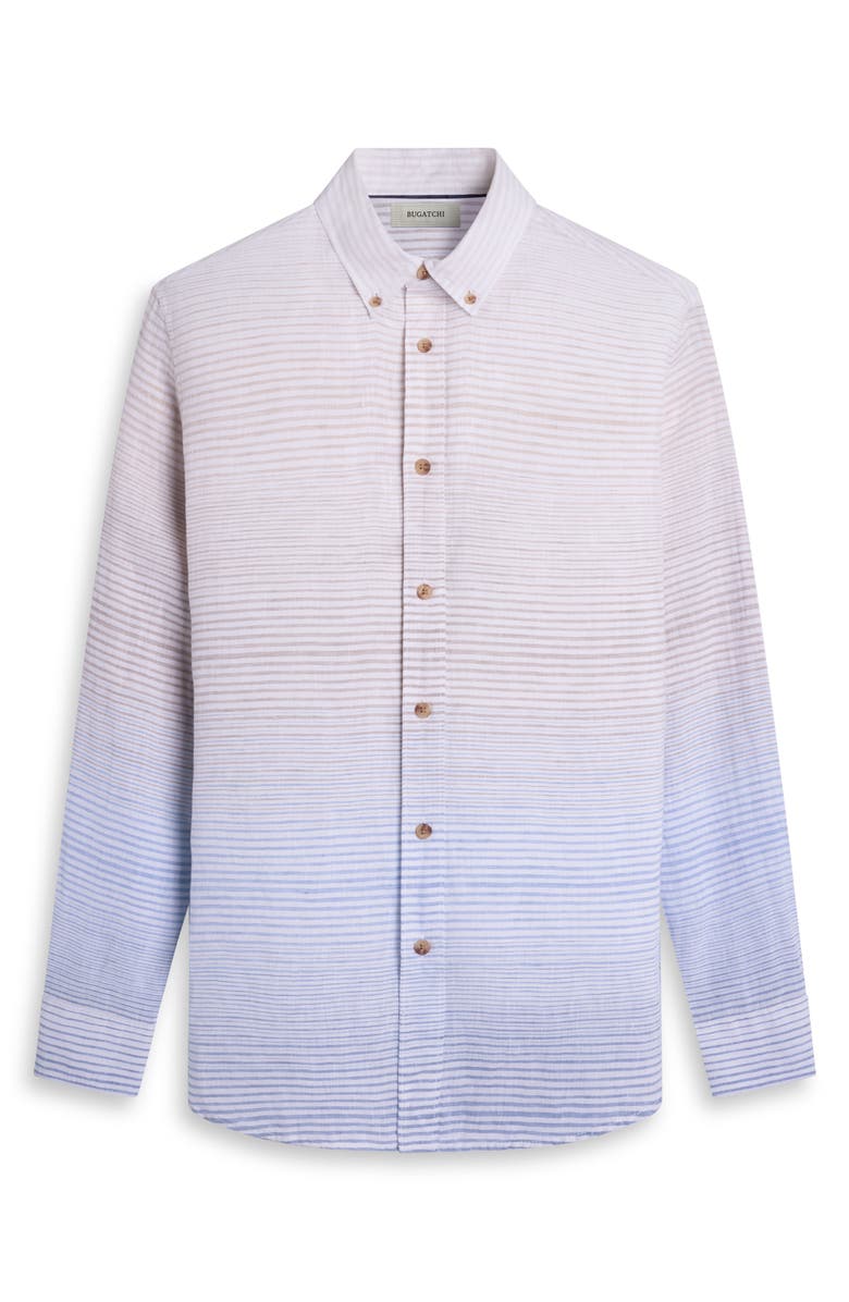 Bugatchi Austin Shaped Fit Gradient Stripe Linen Button-Down Shirt, Alternate, color, Air Blue