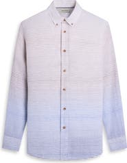 Bugatchi Austin Shaped Fit Gradient Stripe Linen Button-Down Shirt