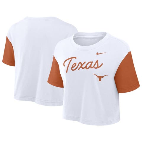 Women's Nike White/Texas Orange Texas Longhorns Color-Block Script Performance Cropped T-Shirt