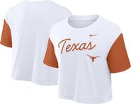 Nike Women's Nike White/Texas Orange Texas Longhorns Color-Block Script Performance Cropped T-Shirt