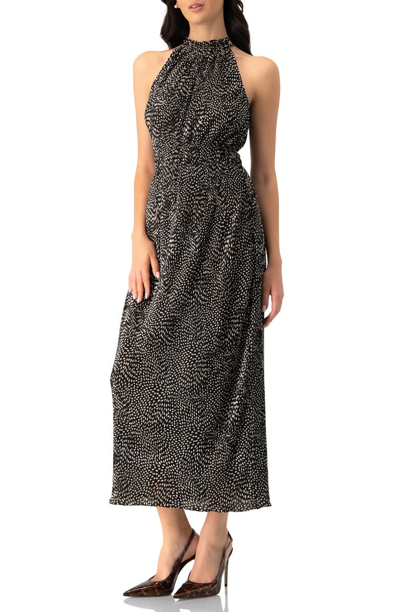 IVONNE Pleated Polka Dot Maxi Dress, Alternate, color, Black