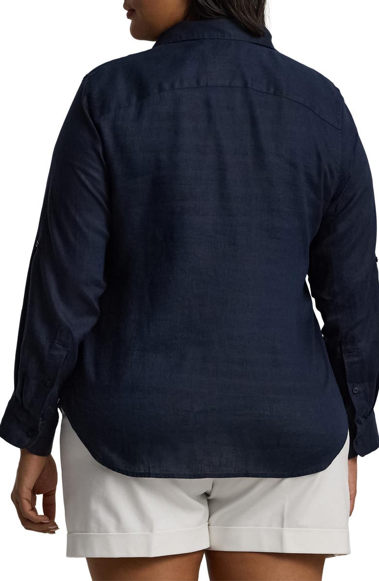 Lauren Ralph Lauren Relaxed Fit Linen Button-Up Shirt, Alternate, color, Lauren Navy