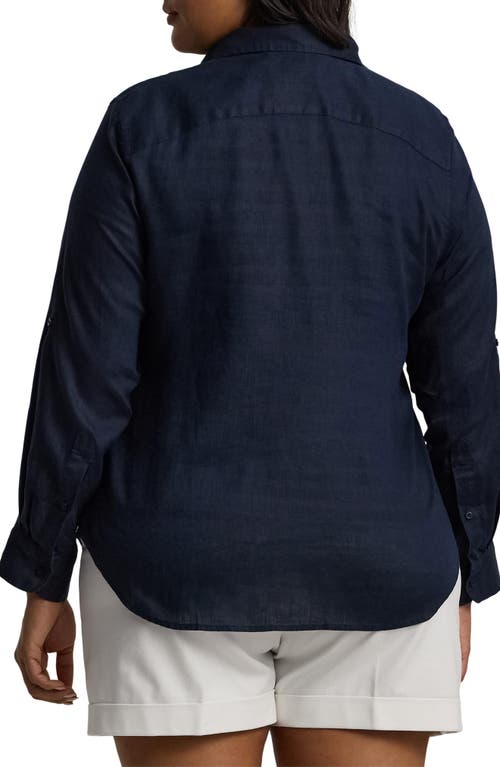 Ralph Lauren Lauren  Karrie Linen Button-up Shirt In Lauren Navy