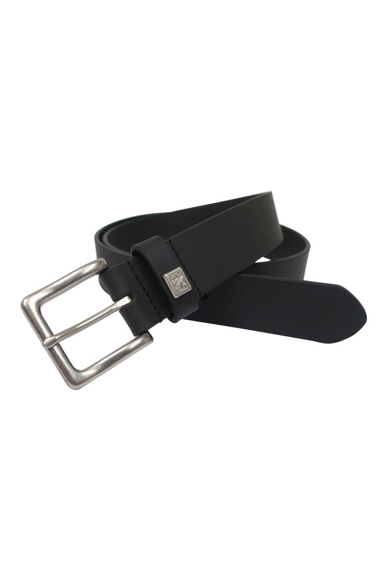 Cut Edge Leather Belt, Main, color, BLACK