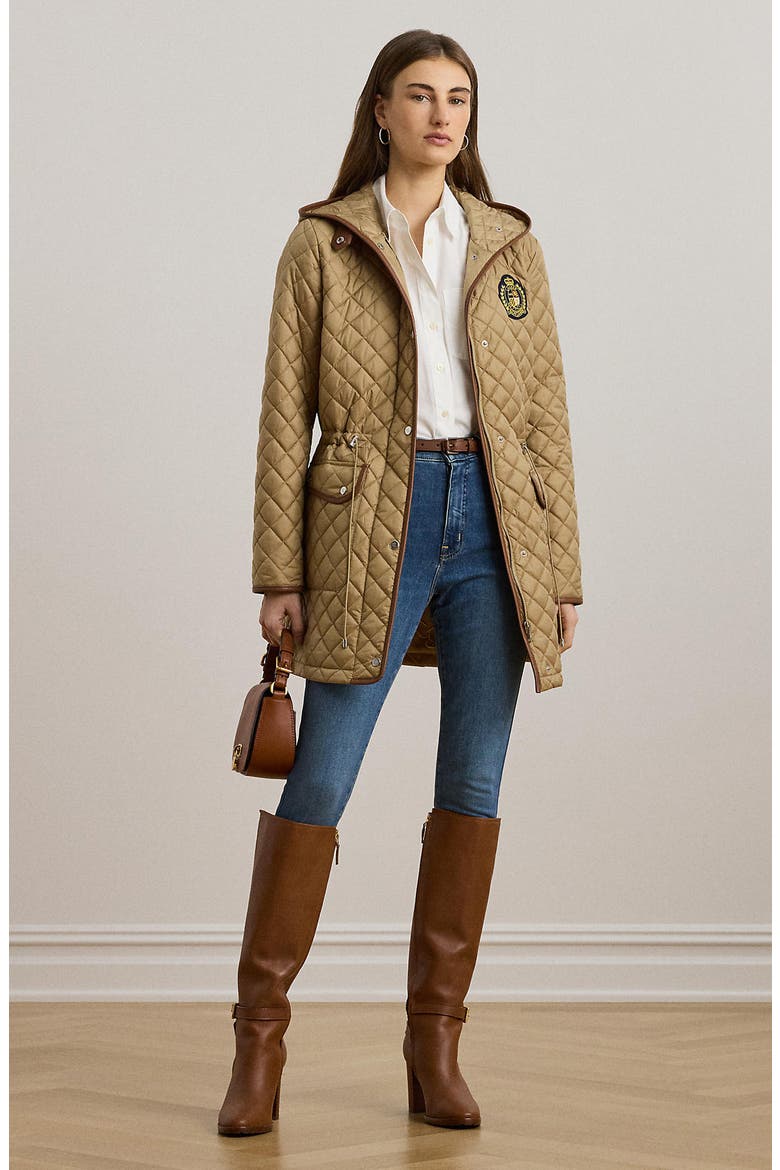 Logo Patch Quilted Coat, Alternate, color, BIRCH TAN