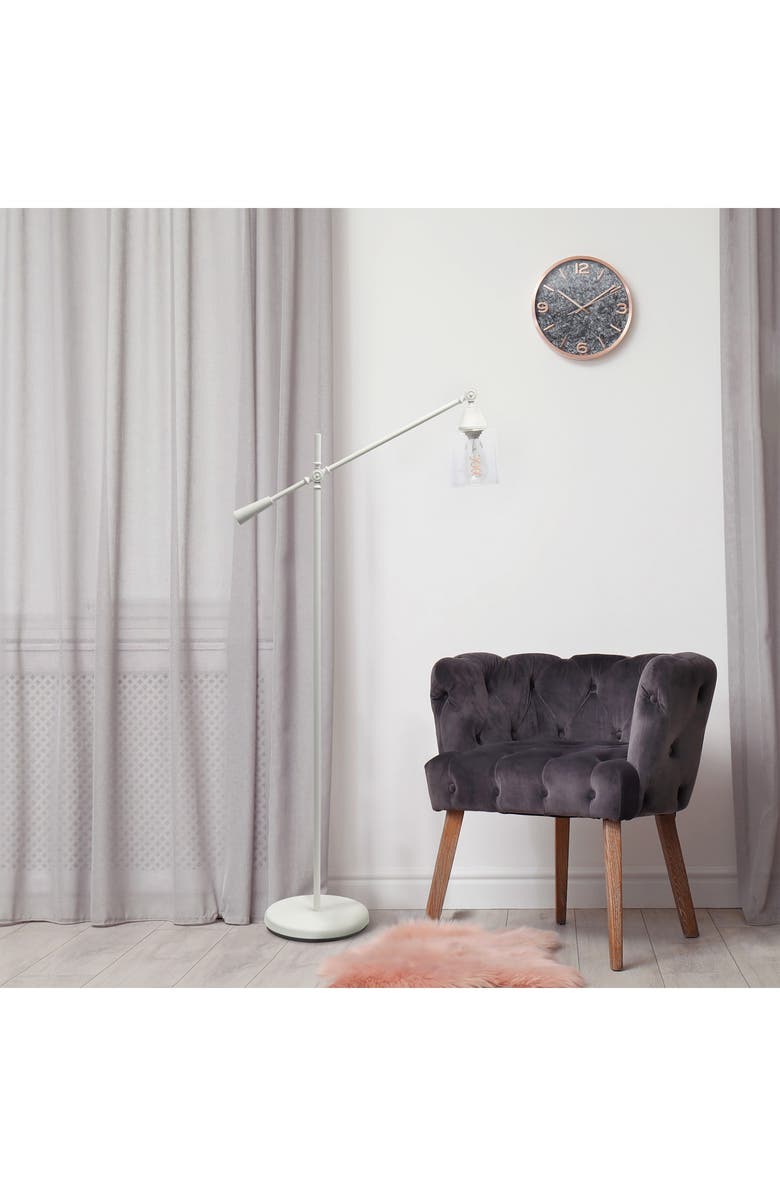 LALIA HOME Swing Arm Floor Lamp with Clear Glass Cylindrical Shade - White, Alternate, color, 