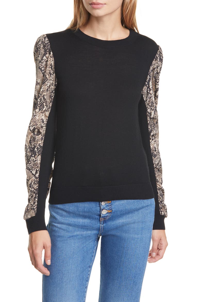 Adler Python Print Mixed Media Sweater, Main, color, BLACK MULTI
