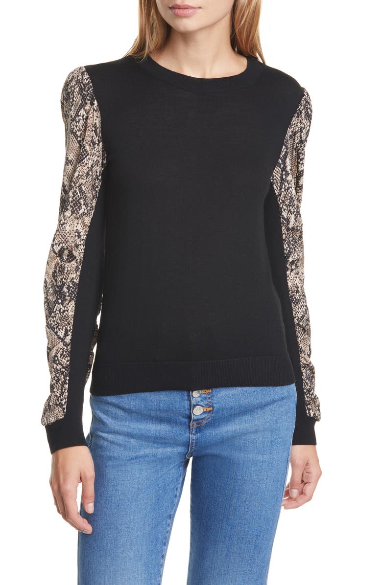 Veronica Beard Adler Python Print Mixed Media Sweater, Main, color, 