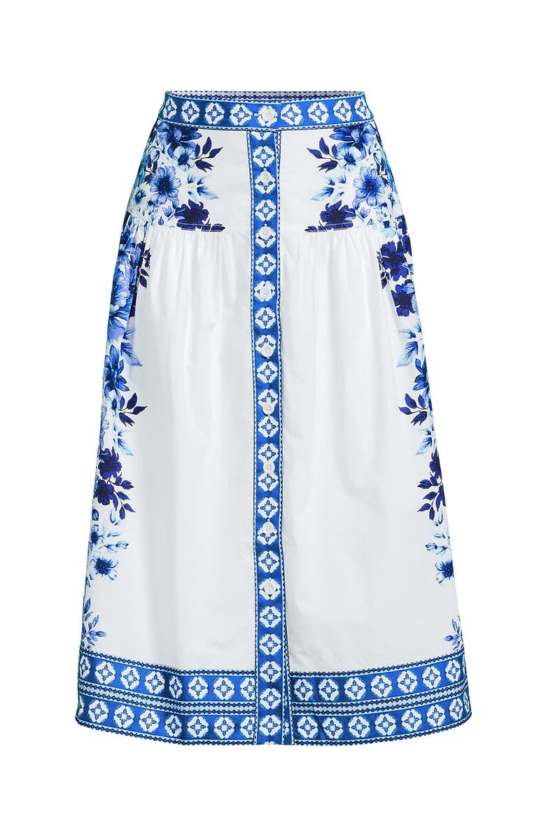 Lands' End Poplin Border Print Midi Skirt - Set Bottom, Alternate, color, Blue/White Floral Mosaic