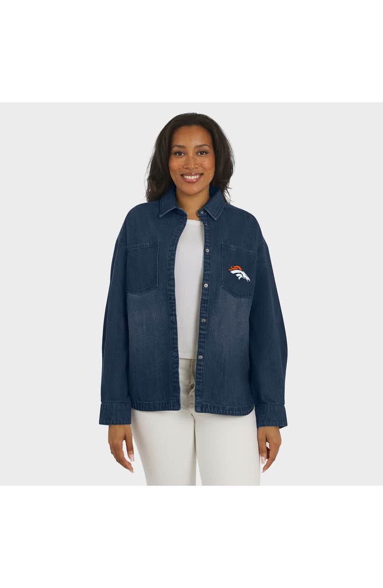 WEAR by Erin Andrews Women's WEAR by Erin Andrews Denim Denver Broncos Washed Oversized Denim Full-Snap Shacket, Alternate, color, Denim
