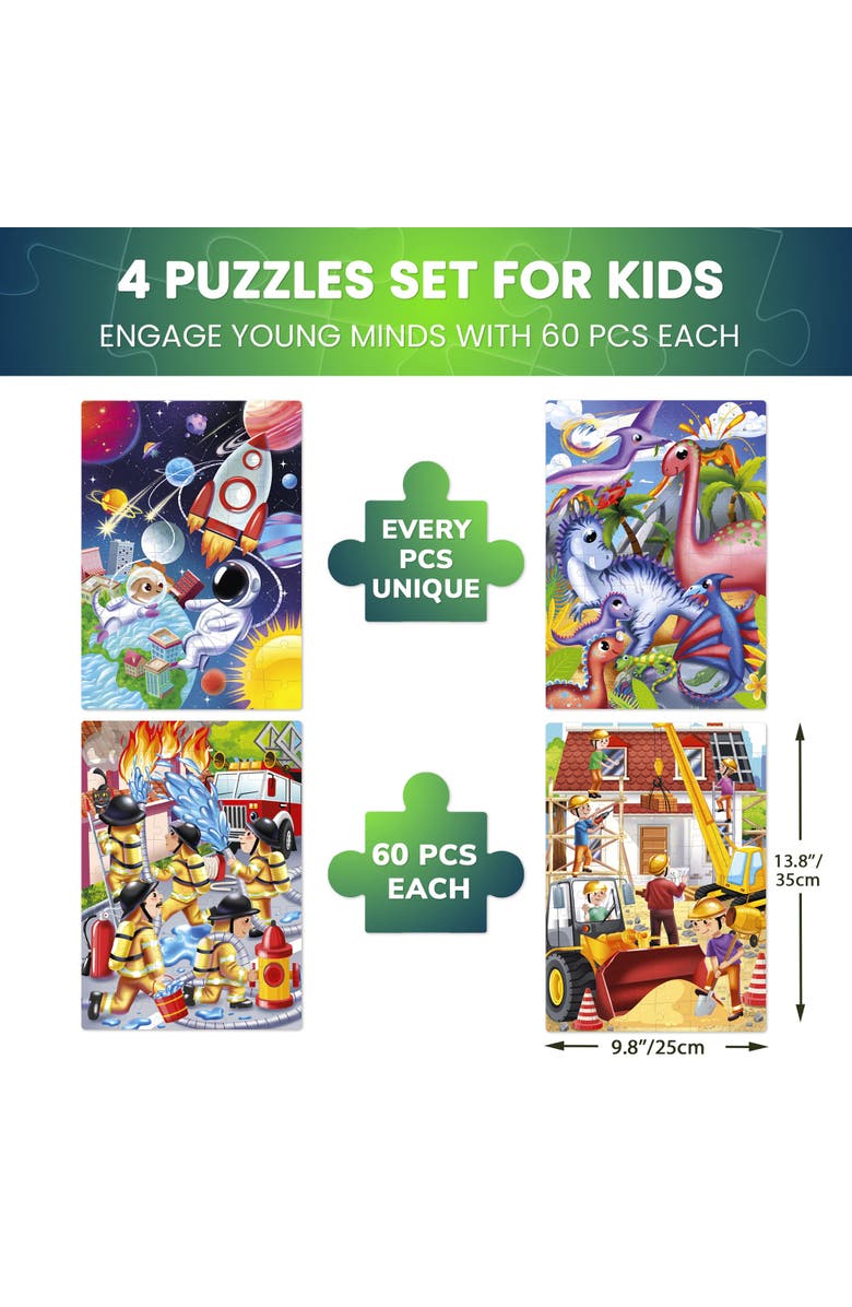 Quokka Kids 60 Piece Puzzle Set - Search & Find, Alternate, color, Space, Dino & Firefighters
