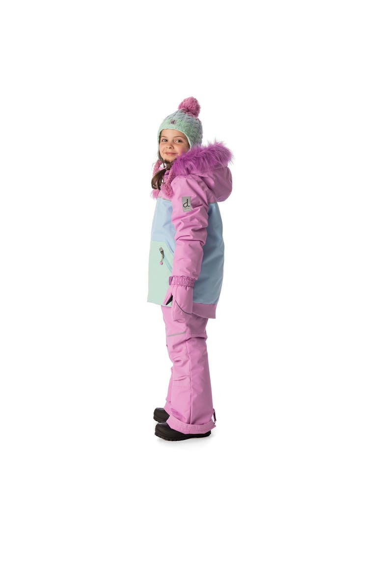 Girl Discover Fleece Colorblock Jacket Snow Pants Two Piece Snowsuit, Alternate, color, Pinkish Violet