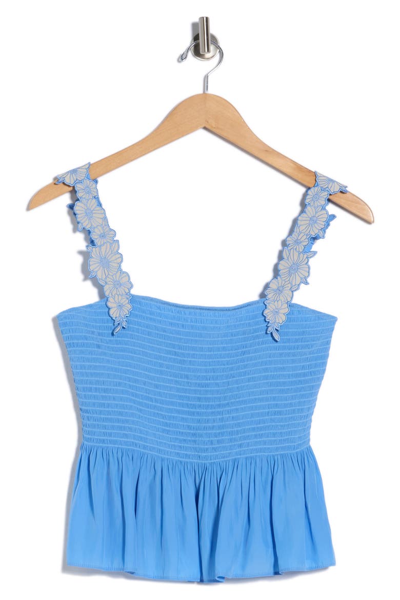 Giulia Floral Strap Smocked Top, Alternate, color, RIBBON BLUE