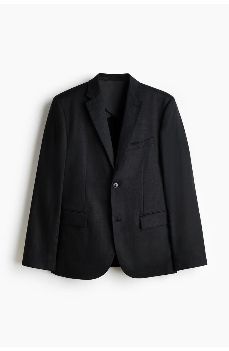 H&M Slim Fit Linen Jacket, Main, color, Black