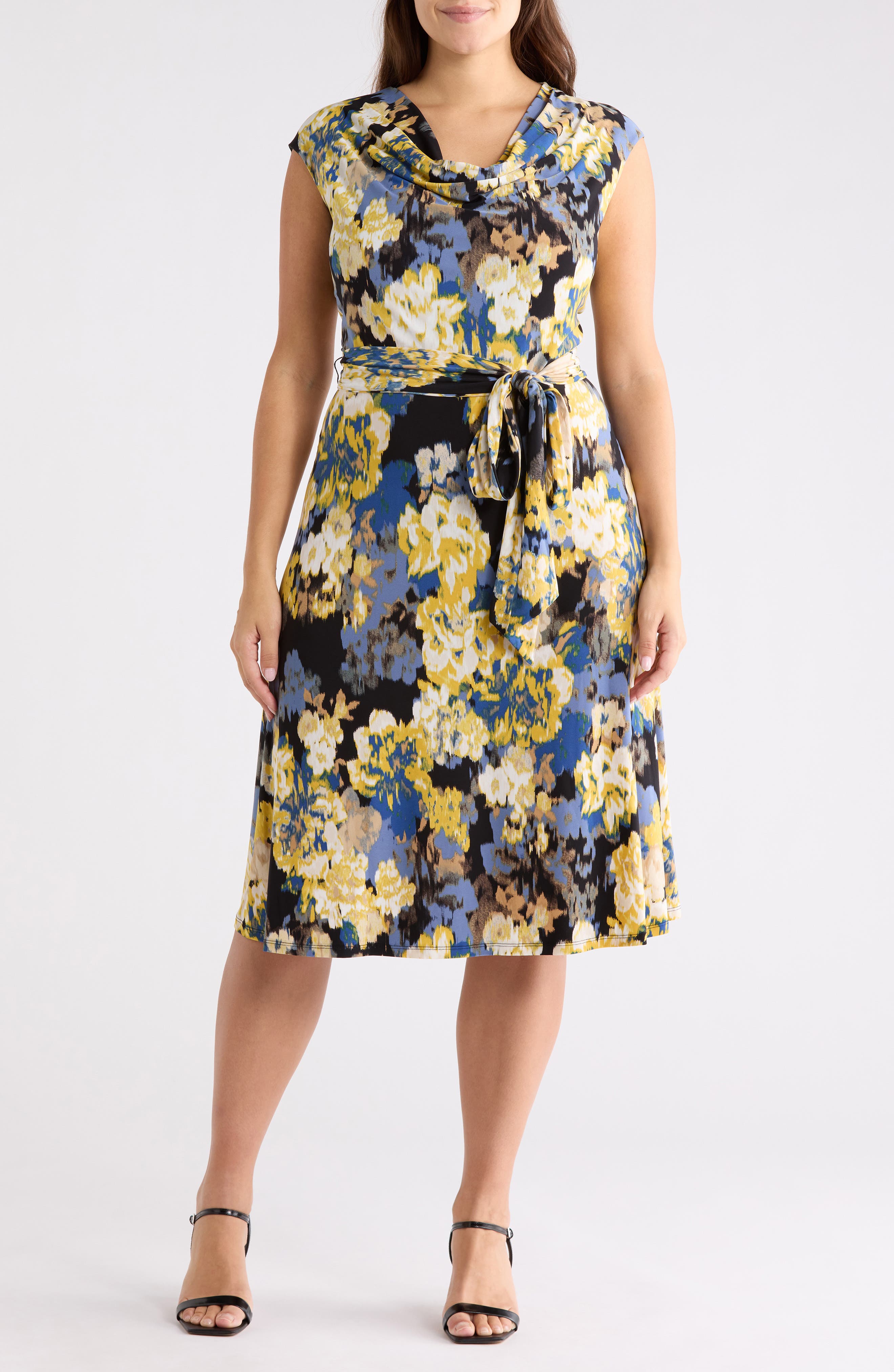 KASPER Floral Cowl Neck Sleeveless Fit & Flare Dress