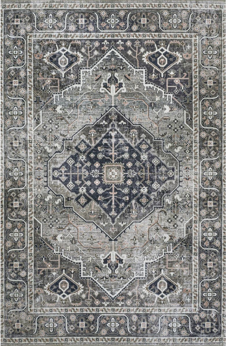 JONATHAN Y Alacati Ogee Medallion Machine-Washable Area Rug, Main, color, Dark Gray/Light Gray