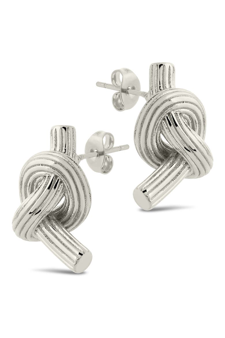 Textured Love Knot Stud Earrings, Alternate, color, SILVER