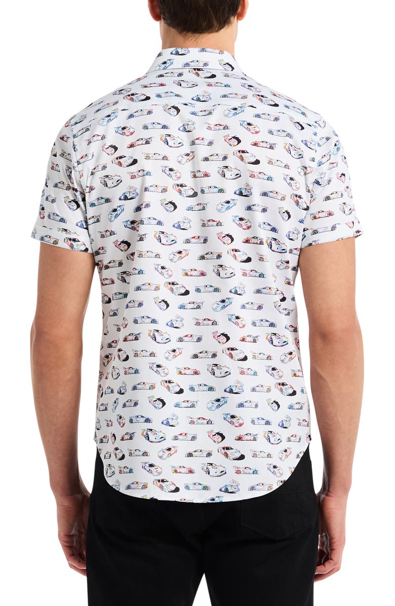 Robert Graham Neon Wheels Short Sleeve Cotton Button-Up Shirt, Alternate, color, White Multi